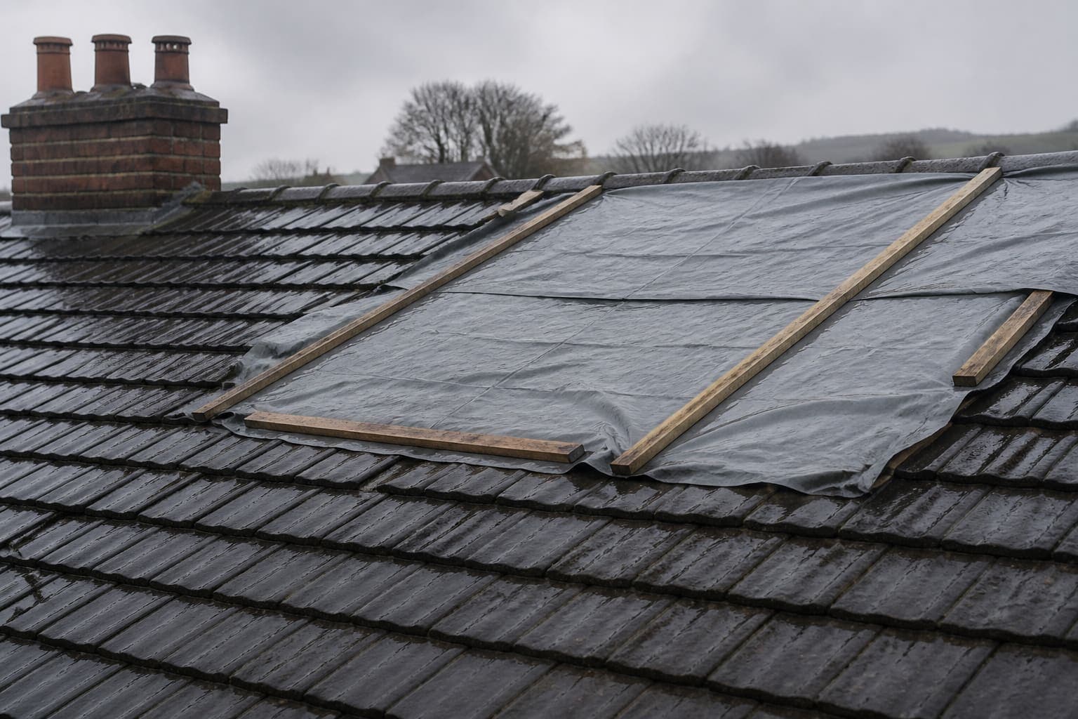 Example photograph of a roof made safe after a leak