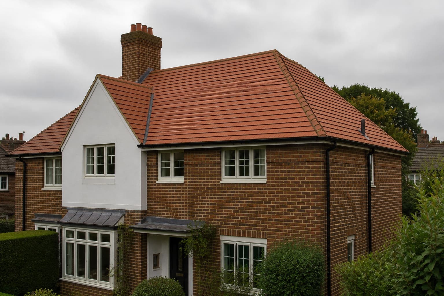 A British house with a newly finished tiled roof — example photograph