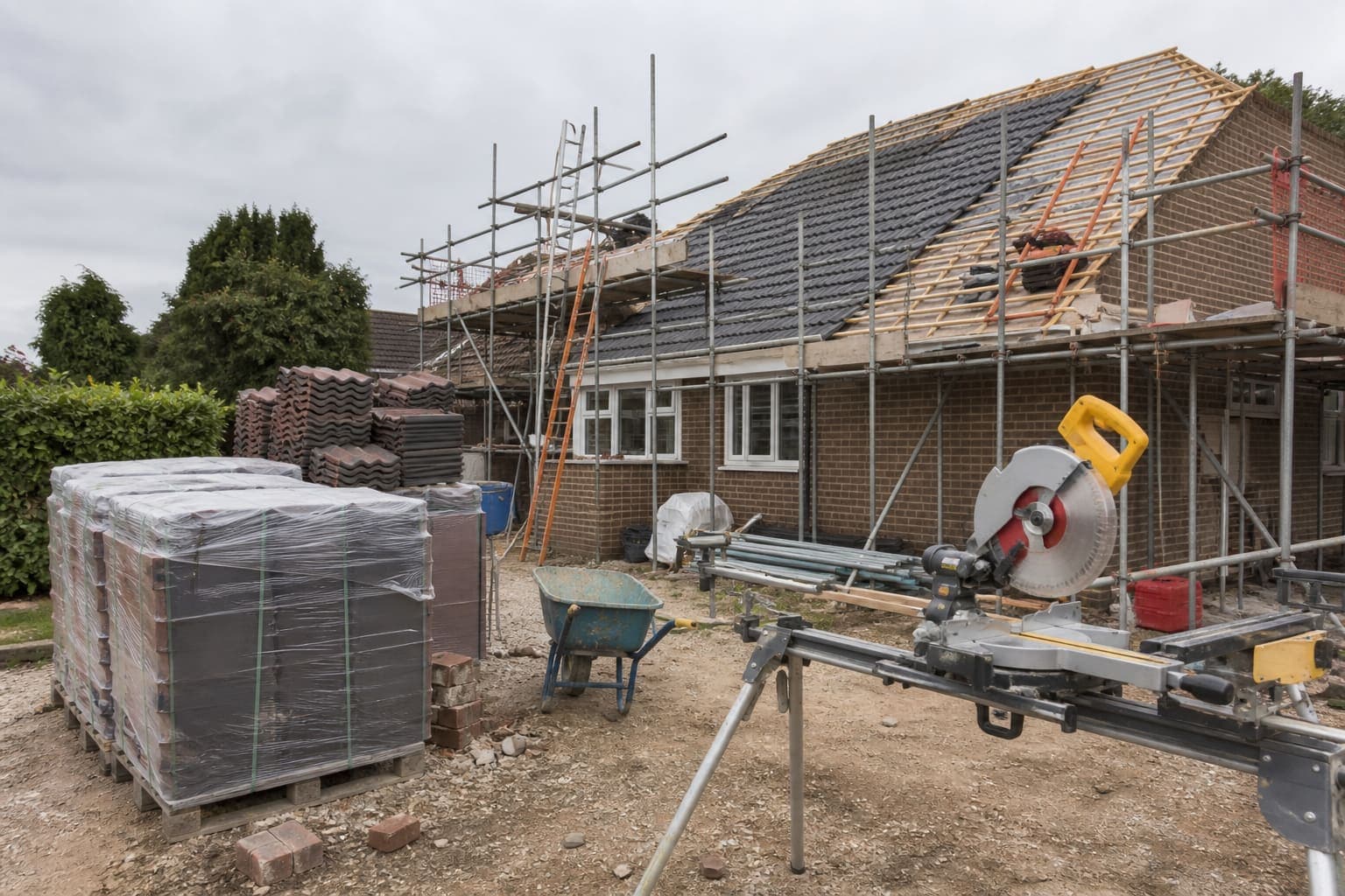 Example photograph of roofing work in progress on a house